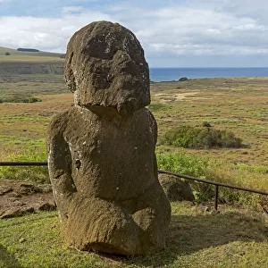 Stone sculpture in front of the Pacific Ocean, Easter Island, Chile