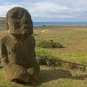 Stone sculpture in front of the Pacific Ocean, Easter Island, Chile Stone sculpture in front of the Pacific Ocean, Easter Island, Chile