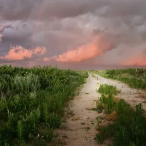 Stormy Clouds Print over Rural Landscape
