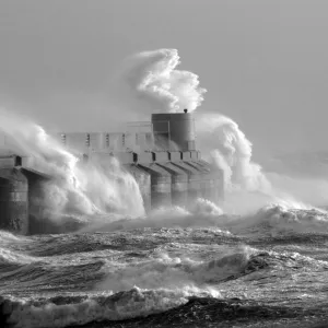 Stormy sea with high tide