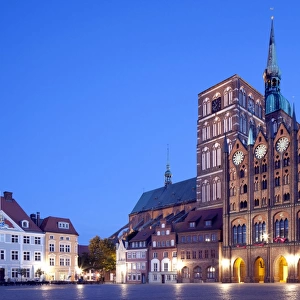 Stralsund Town Hall with origins from the 13th century, facade in the Old Market, next to St. Nicholas Church, Stralsund, Mecklenburg-Western Pomerania, Germany