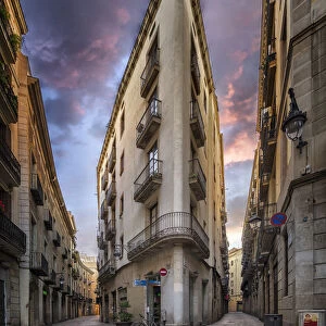 Street scene in the Gothic Quarter in Barcelona Spain