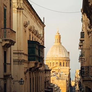 Street of Valletta (Malta) with church