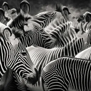 Stripes, Ears and Patterns of Grevy Zebras in Black and White in Samburu, Kenya
