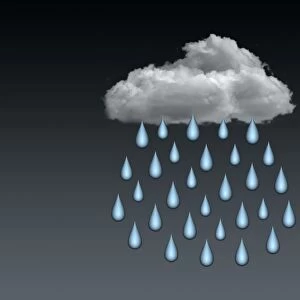 Stylized rain cloud with rain drops, 3D illustration