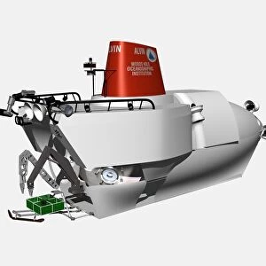 Submersible Alvin, silver body, control arms