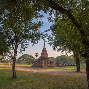 Sukhothai ancient temple in the morning sunrise