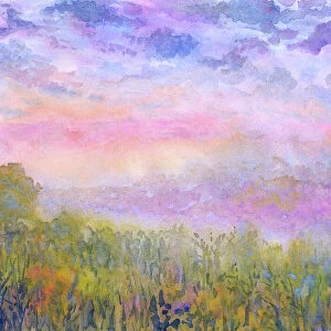 Summer meadow, watercolor painting