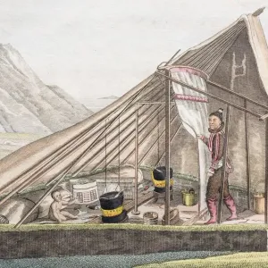 Summer Tent of the Greenlanders Hand-Colored Copper Engraving Print Summer Tent of the Greenlanders Hand-Colored Copper Engraving Print