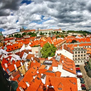 Sunny Prague, Czech Republic cityscape before storm