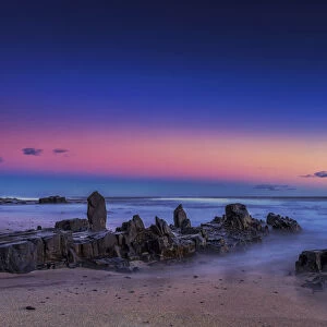 Sunrise, Clouds, Sky, Rocks, Pink, Blue, Ocean, Sea, Atlantic Ocean, Cape Town, South Africa