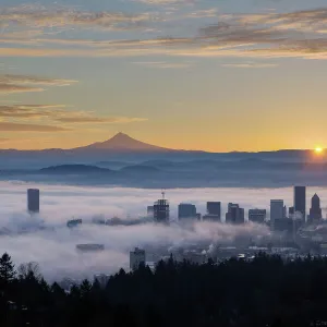 Sunrise over Foggy Portland Oregon