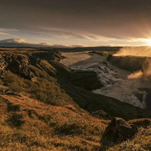 Sunrise at Gullfoss waterfall in Iceland