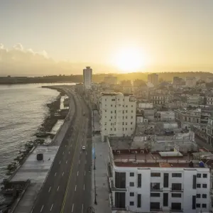 Sunrise over Havana and the Malecon