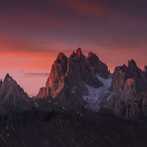 Sunrise at the mountain range in Dolomites