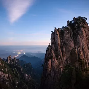 Sunrise over scenic Huangshan mountains, China