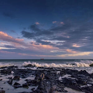 Sunrise, Ship, Storm, Waves, Rocks, Ocean, Clouds, Atlantic Ocean, Cape Town, South Africa