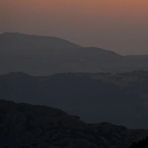 Sunset over Andalusian landscape, Ronda, Malaga province, Andalusia, Spain
