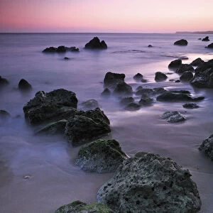 Sunset on the beach, Lagos, Algarve, Portugal, Europe