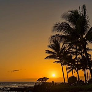 Sunset on the beach, in Poipu, Kauai, Hawaii, United States