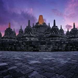 Sunset at Borobudur (Barabudur), Magelang, Central Java, Indonesia