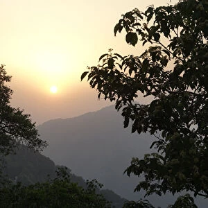 Sunset over the mountains in Mussoorie, a hill station in northern India
