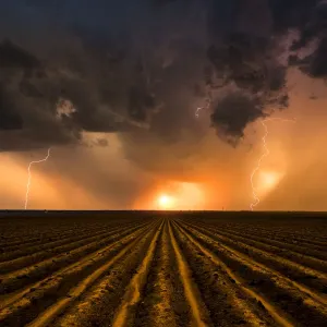 Print of Sunset Thunderstorm over a Ploughed Field Print of Sunset Thunderstorm over a Ploughed Field