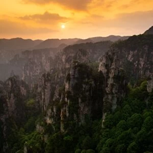 The sunset view of Zhangjiajie National Forest Park, Hunan, China