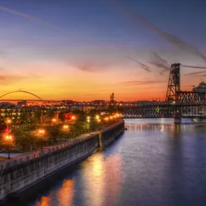 Sunset Over Willamette River Portland Oregon