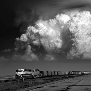 Super-cell storm over Freight train, Nebraska