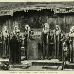 Swearing in of Roundell Palmer as Lord High Chancellor of Great Britain, Westminster Hall, Victorian, 1870s 19th Century Swearing in of Roundell Palmer as Lord High Chancellor of Great Britain, Westminster Hall, Victorian, 1870s 19th Century
