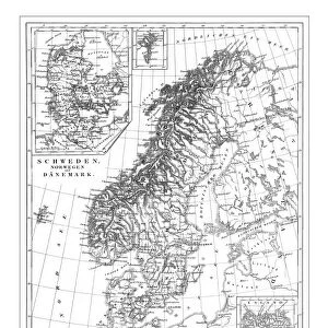 Sweden, Norway and Denmark Engraving Antique Illustration, Published 1851