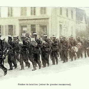 Swiss Army, Soldiers, Marching band, Military, history, Switzerland, Vintage illustration, 19th Century