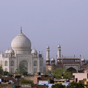 the Taj Mahal and Agra skyline