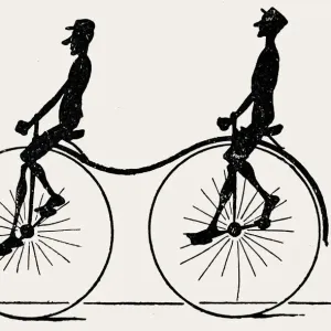 Vélo tandem penny farthing, vue de côté sur fond blanc. Vélo tandem penny farthing, vue de côté sur fond blanc.