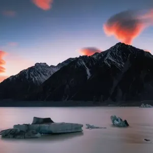 Tasman Glacier and Lenticular Clouds Sunrise Print Tasman Glacier and Lenticular Clouds Sunrise Print