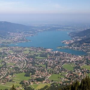 Tegernsee lake with Bad Wiessee, view from Wallenberg Mountain, Upper Bavaria, Bavaria, Germany