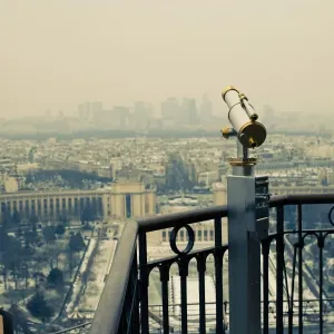 Telescope Print Overlooking City Skyline
