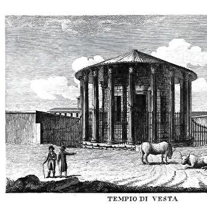 Tempio di vesta, Temple of Vesta, Roman Forum, Rome, Italy, digitally restored reproduction from Vedute principali e piu interessanti di Roma by Giovanni Battista, 1799
