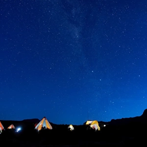 Tents at Shira One Camp at night, Kilimanjaro National Park