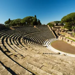 The theatre in the Ancient Roman harbour city of Ostia Antica in Rome, Italy The theatre in the Ancient Roman harbour city of Ostia Antica in Rome, Italy