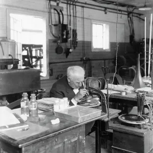 Thomas Edison Looking Through Microscope Print Thomas Edison Looking Through Microscope Print