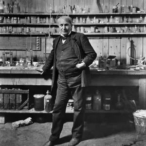 Thomas Edison Standing in Chemistry Lab Thomas Edison Standing in Chemistry Lab