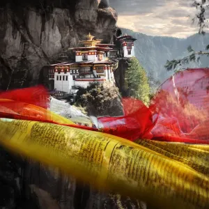 Tigers nest and prayer flags Tigers nest and prayer flags