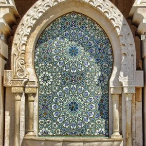 Tile fountain in the square outside Mosque Hassan II in Casablanca, Morocco Tile fountain in the square outside Mosque Hassan II in Casablanca, Morocco
