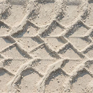 Tire tracks in the sand, Etosha Pan, Etosha National Park, Namibia
