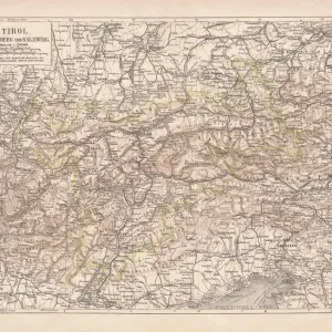 Ancient Map Print of Tirol and Salzburg Regions in Austria Ancient Map Print of Tirol and Salzburg Regions in Austria