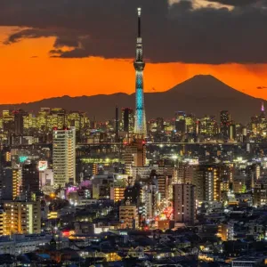 Tokyo Cityscape Print featuring Mt. Fuji and Tokyo Skytree at Sunset