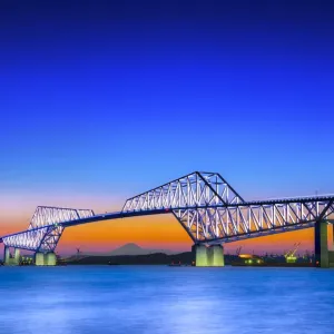 Tokyo Gate Bridge Print: Mt Fuji Twilight Scene Tokyo Gate Bridge Print: Mt Fuji Twilight Scene