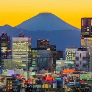 Tokyo Skyline Print with Mt. Fuji at Sunset